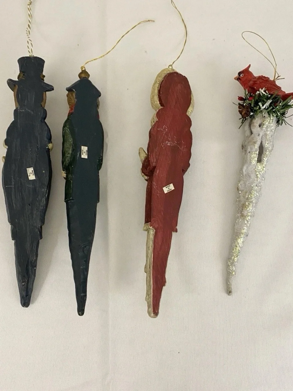 Vintage Style Christmas Icicle Ornaments Choir Carolers Red Cardinal Set of 4